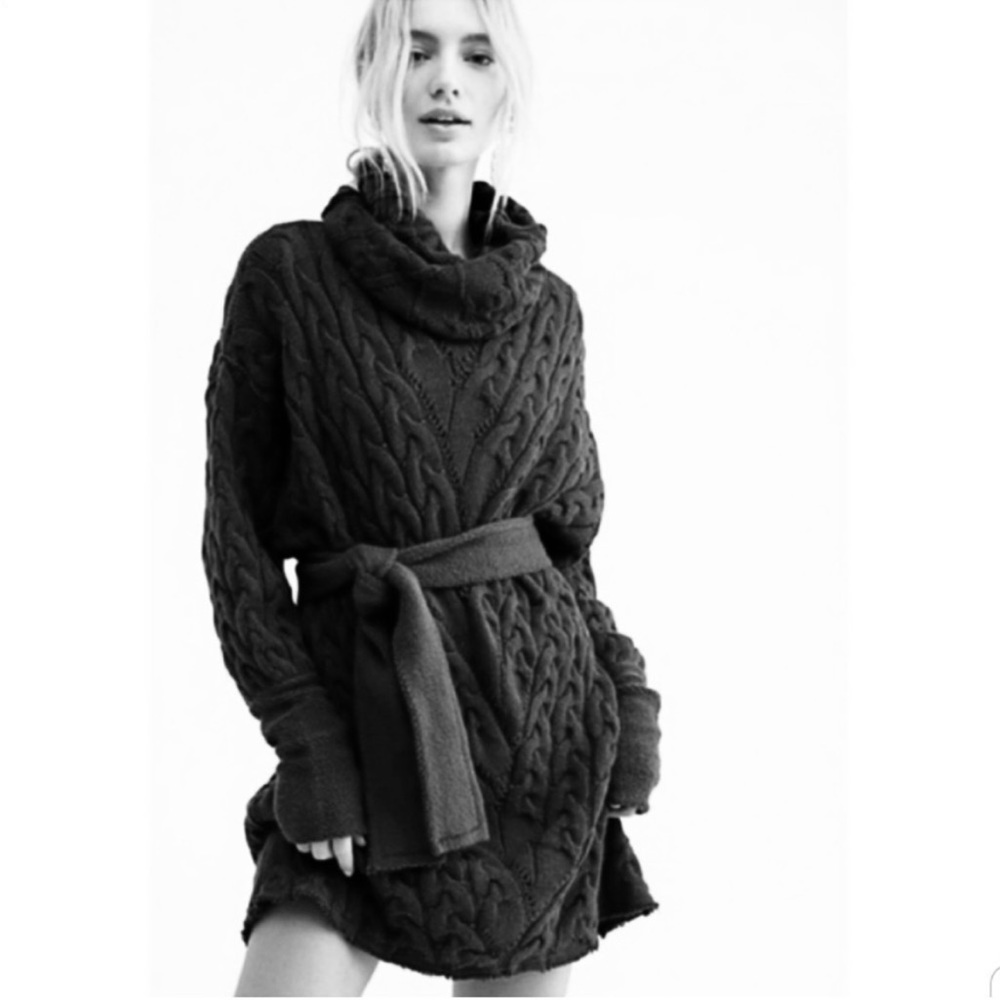Free People Black Cable Knit Sweater Dress